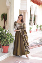 Prazu Fashion Mahendi Vichitra Silk Rich Sequins & Zari Embroidered Gown With Dupatta - Distacart
