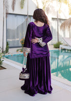 Vedant Vastram Heavy Velvet Embroidery & Mirror Work Stitched Ethnic Palazzo Set-Purple - Distacart