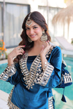 Vedant Vastram Heavy Velvet Embroidery & Mirror Work Stitched Ethnic Palazzo Set-Rama - Distacart