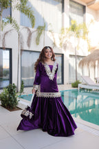 Prazu Fashion Violet Velvet With Zari Embroidered & Real Mirror Work Plazzo With Potli Bag - Distacart