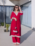 Vedant Vastram Heavy Velvet Embroidery & Mirror Work Stitched Salwar Suit Set-Pink - Distacart