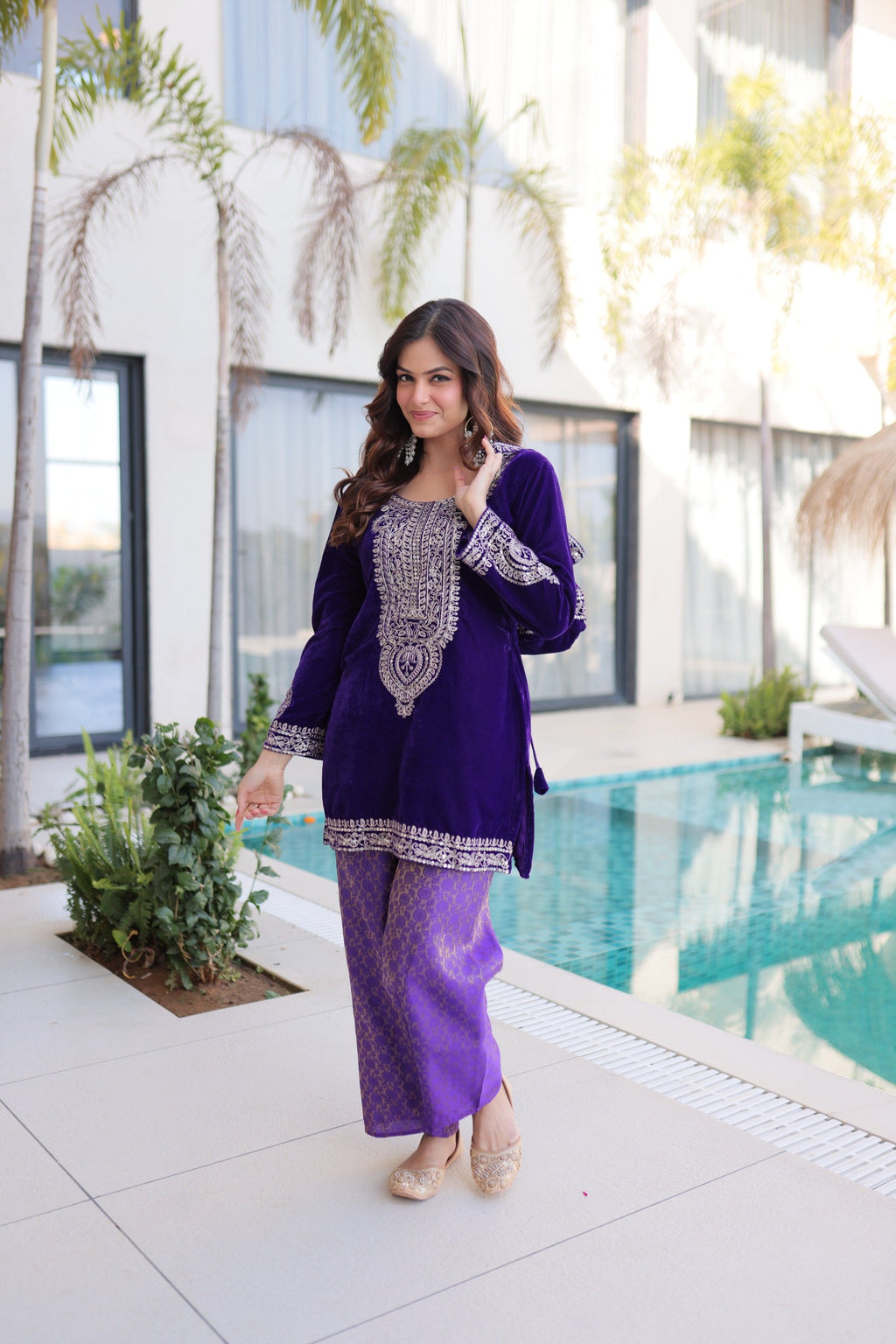 Prazu Fashion Purple Velvet With Rich Zari Coding Embroidered Suit With Potli Bag - Distacart