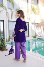 Prazu Fashion Purple Velvet With Rich Zari Coding Embroidered Suit With Potli Bag - Distacart