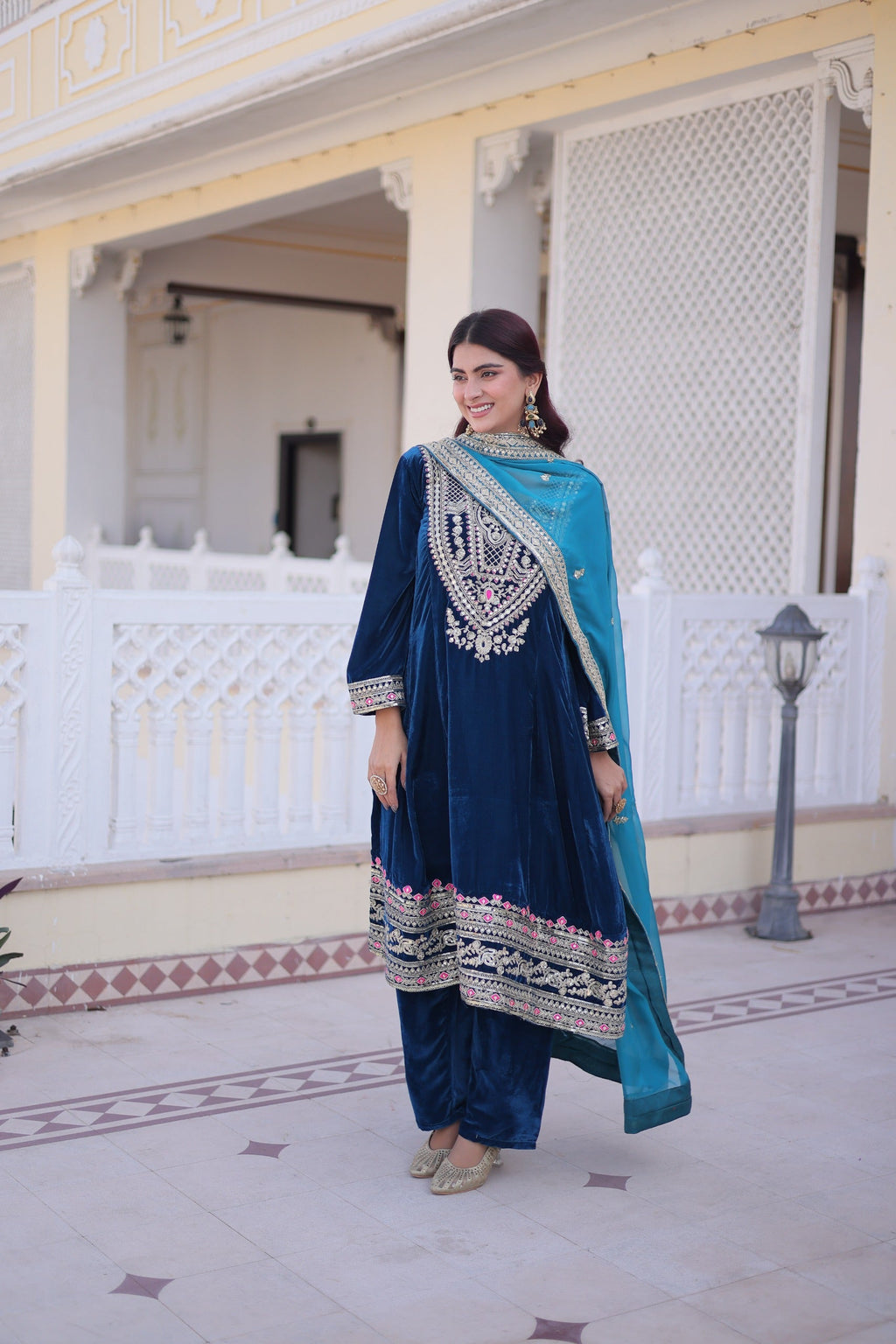 Prazu Fashion Rama Velvet Rich Sequins , Zari, Coding & Thread Embroidered Salwar Suit - Distacart