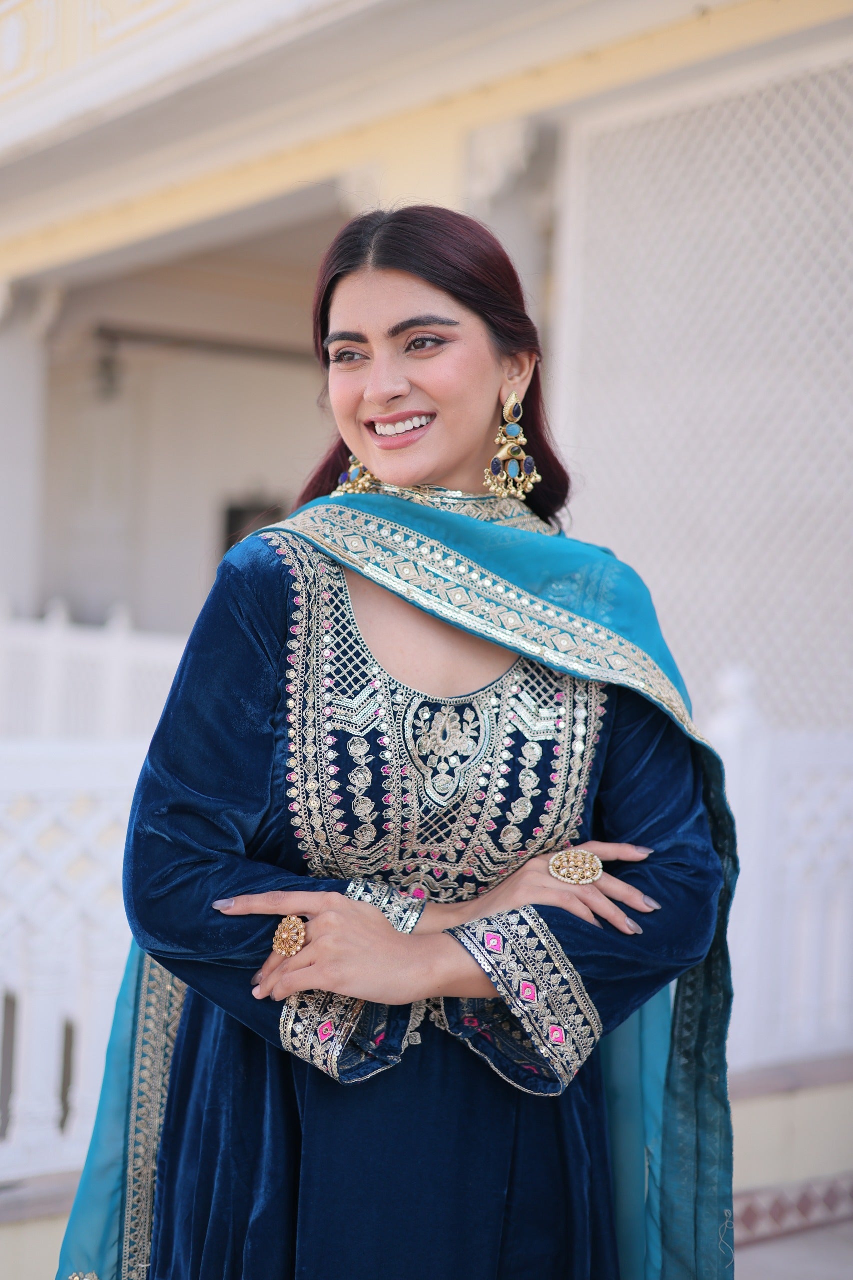Prazu Fashion Rama Velvet Rich Sequins , Zari, Coding & Thread Embroidered Salwar Suit - Distacart
