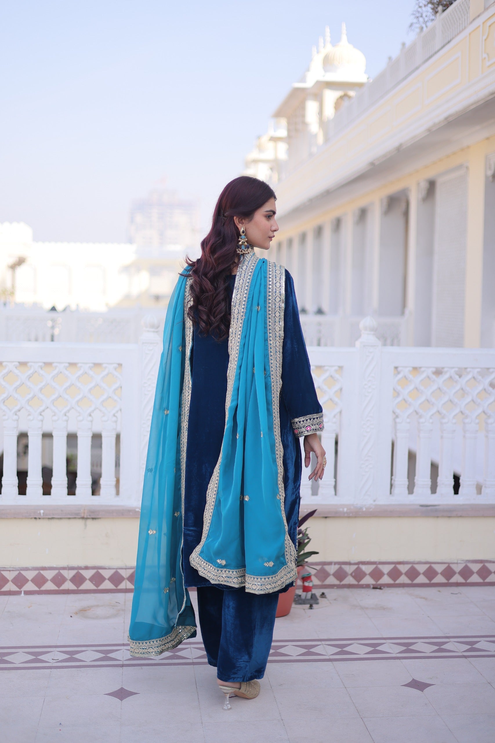 Prazu Fashion Rama Velvet Rich Sequins , Zari, Coding & Thread Embroidered Salwar Suit - Distacart