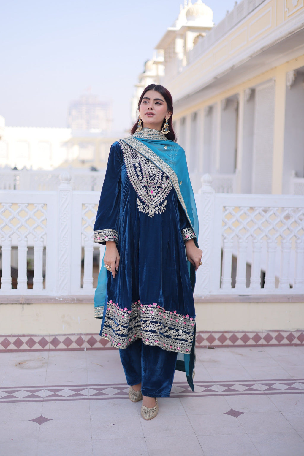 Prazu Fashion Rama Velvet Rich Sequins , Zari, Coding & Thread Embroidered Salwar Suit - Distacart
