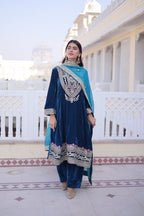 Prazu Fashion Rama Velvet Rich Sequins , Zari, Coding & Thread Embroidered Salwar Suit - Distacart
