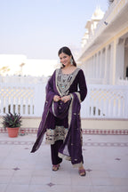 Prazu Fashion Wine Velvet Rich Sequins , Zari, Coding & Thread Embroidered Salwar Suit - Distacart