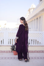 Prazu Fashion Wine Velvet Rich Sequins , Zari, Coding & Thread Embroidered Salwar Suit - Distacart