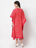 Myshka Pink Cotton Printed 3/4 Sleeve V Neck Casual Kaftan