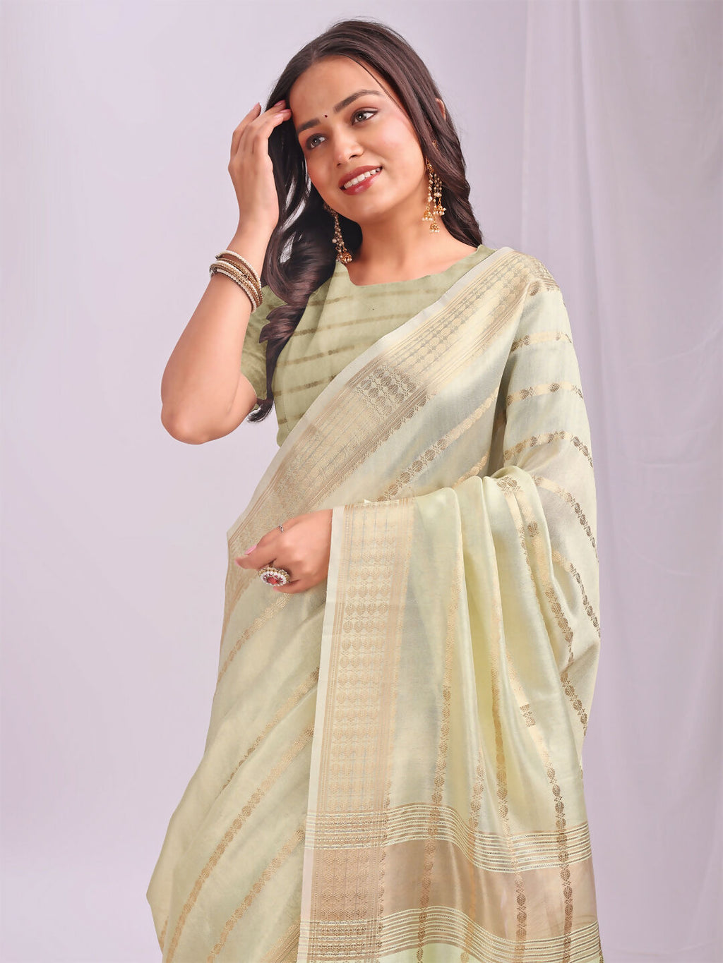 Shree Shyam Fashion Organza Light Green Saree - Distacart