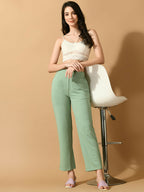 Myshka Women's Green Straight Fit Party Trouser
