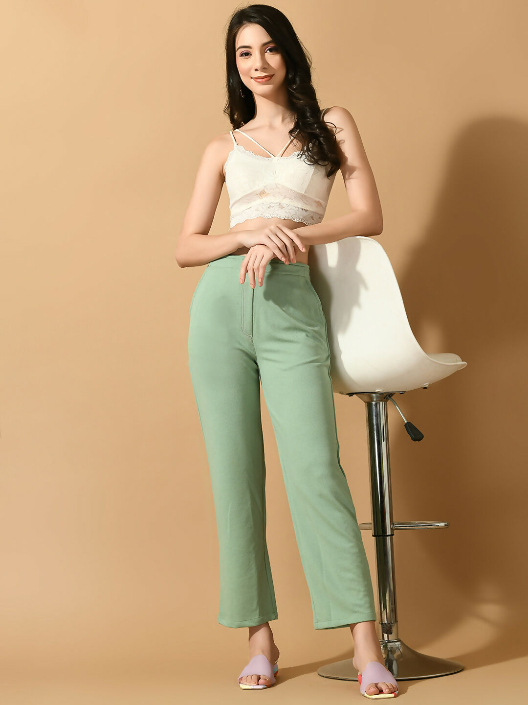 Myshka Women's Green Straight Fit Party Trouser