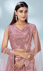 Pink Net Heavy Sequence work Lehenga Choli with Dupatta - Tanya