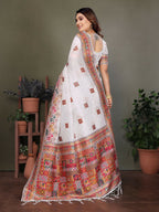Joban Fashion White Thread Woven Pashmina Sarees