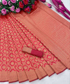 DEIANA'S Beautiful Designer Golden zari Soft Lichi Silk Saree - Red