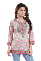 Snehal Creations Precious Pink Faux Crepe Printed Short Kurti Tunic