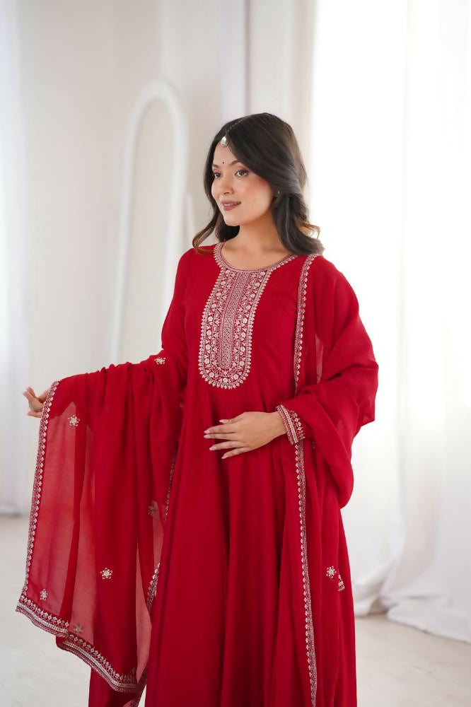 Lehenga Mart Designer Anarkali Suit With Kurta, Dupatta For Women-Dark Red - Distacart
