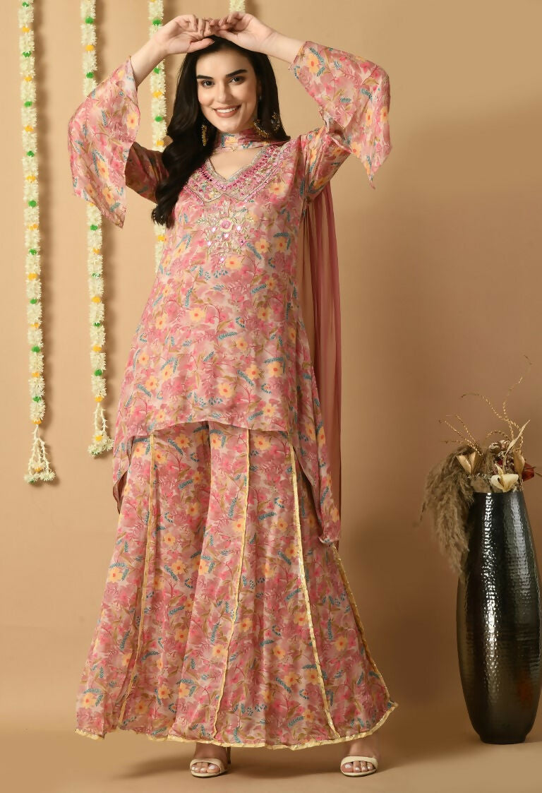Joban Fashion Rose Gold Chinnon Kurta Set