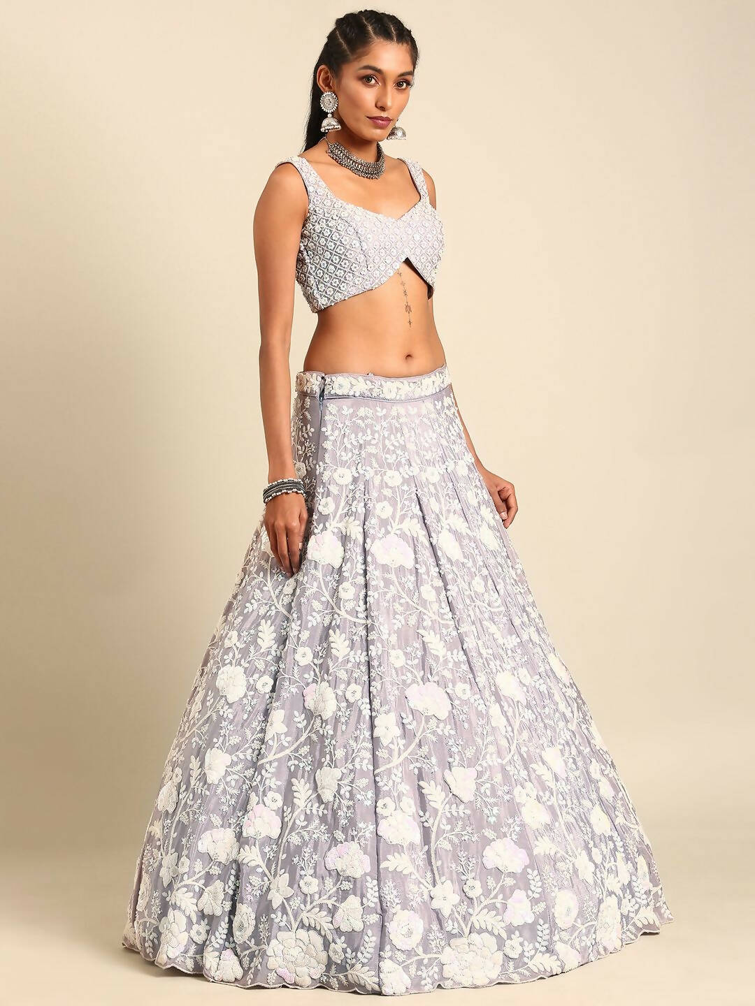 House of Panchhi Mauve Chinon Sequins and Zarkan embroidery Lehenga choli & Dupatta