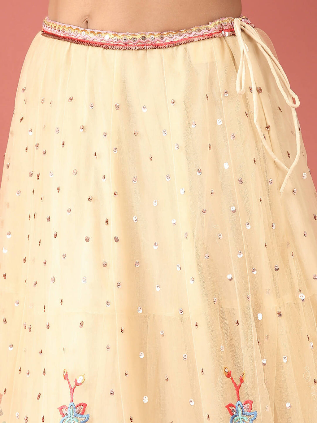 House of Panchhi Cream Net Multi colour Thread & Sequinse Work Lehenga & Blouse, Dupatta