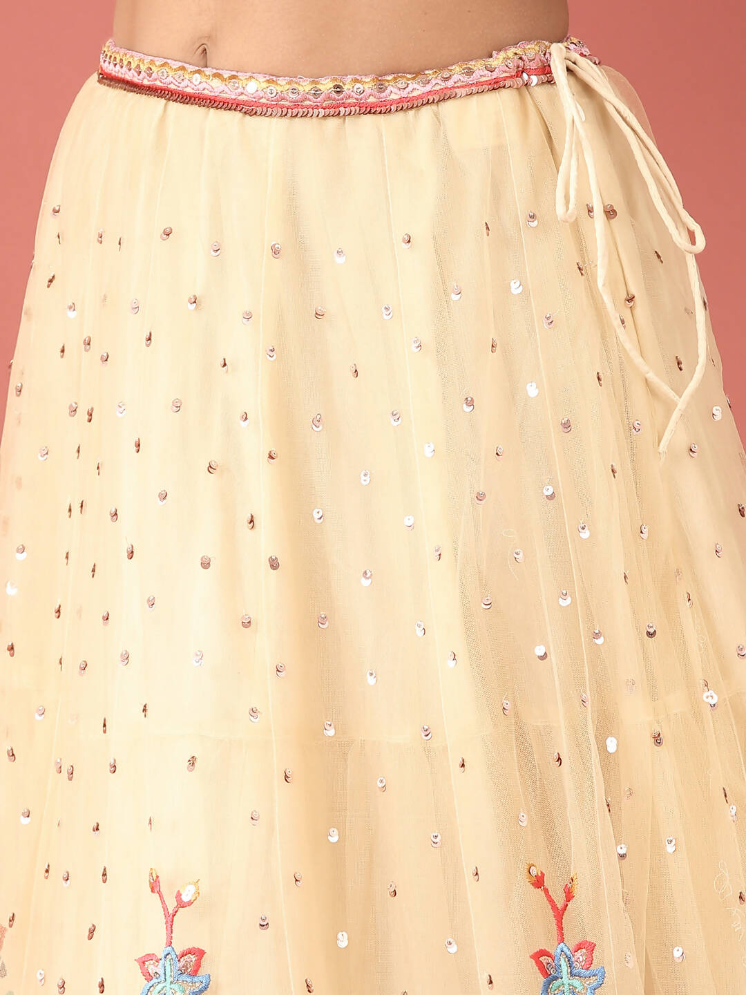 House of Panchhi Cream Net Multi colour Thread & Sequinse Work Lehenga & Blouse, Dupatta