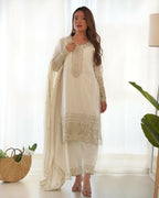 Joban Fashion White Kurta Set Silk Sequence Embroidery Work - Distacart
