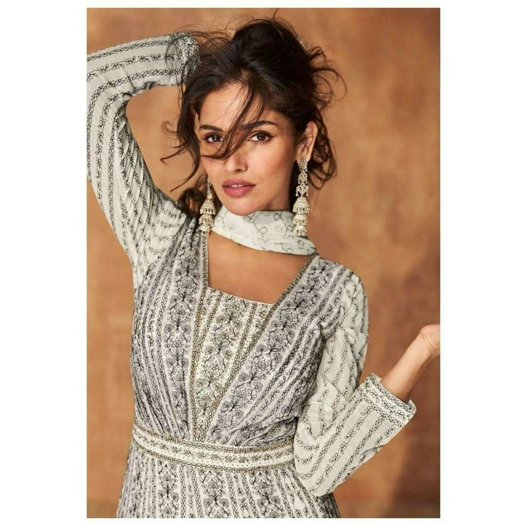 Anaita White Georgette Readymade Anarkali Suit with Sequence Work - Distacart