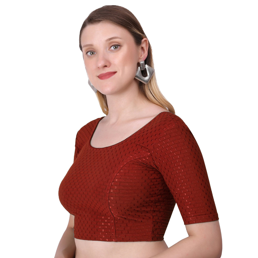 Vamika Cotton Lycra Stretchable Fabric Brown Stretchable Blouse