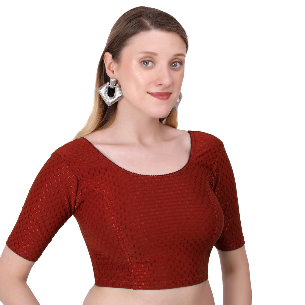 Vamika Cotton Lycra Stretchable Fabric Brown Stretchable Blouse
