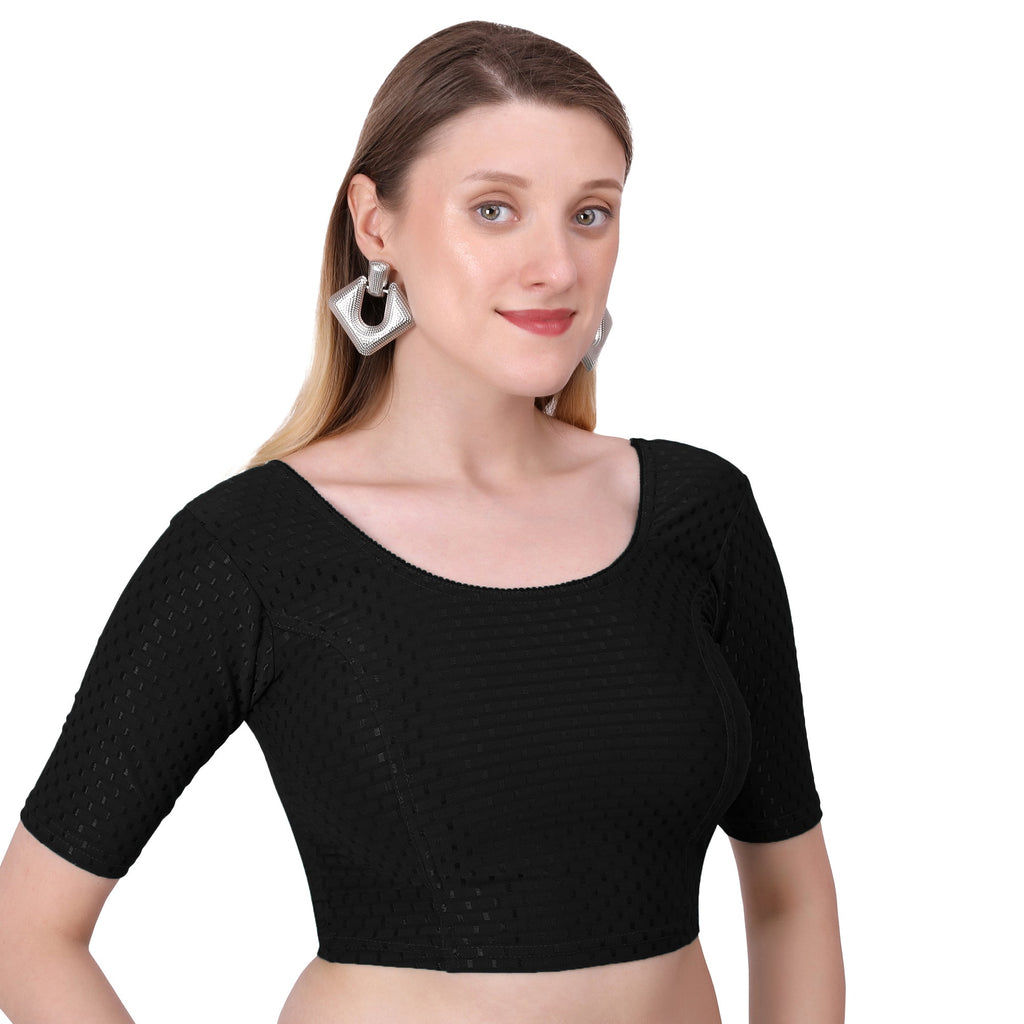 Vamika Cotton Lycra Stretchable Fabric Black Stretchable Blouse