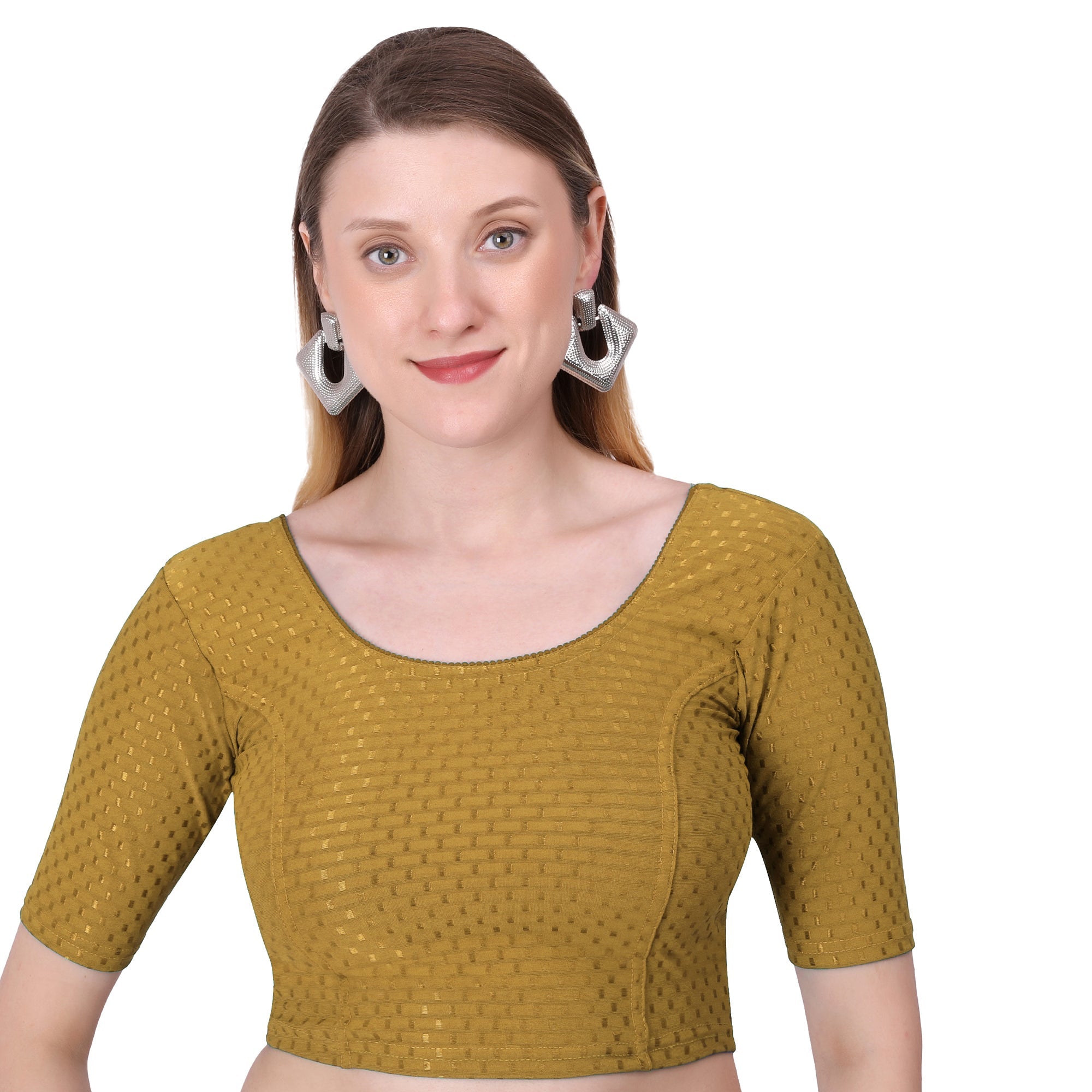 Vamika Cotton Lycra Stretchable Fabric Gold Stretchable Blouse
