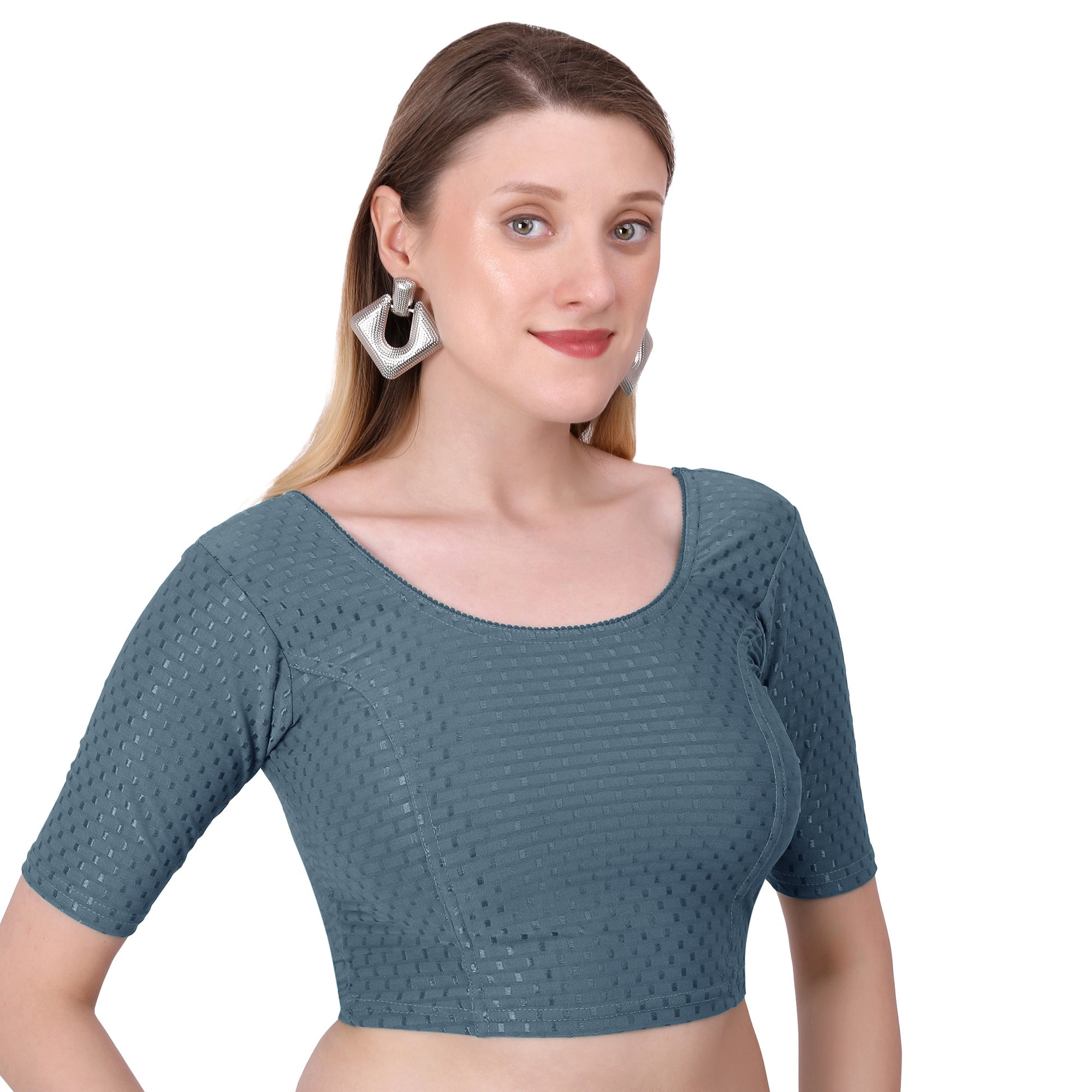 Vamika Cotton Lycra Stretchable Fabric Grey Stretchable Blouse
