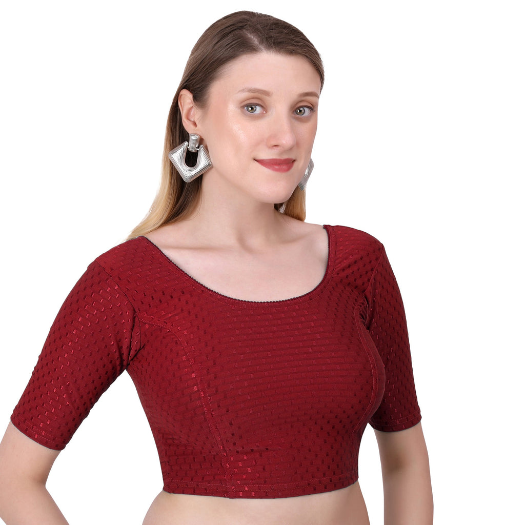 Vamika Cotton Lycra Stretchable Fabric Maroon Stretchable Blouse