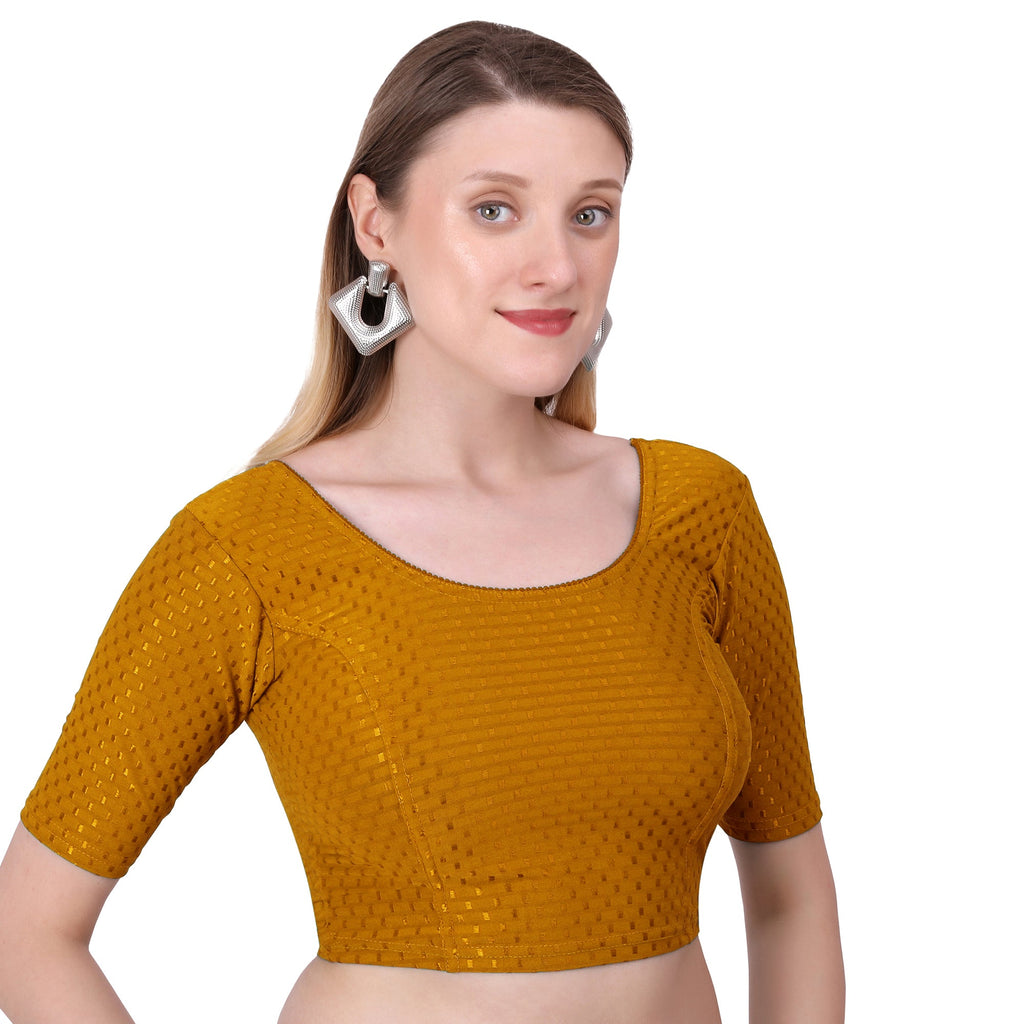 Vamika Cotton Lycra Stretchable Fabric Mustard Stretchable Blouse
