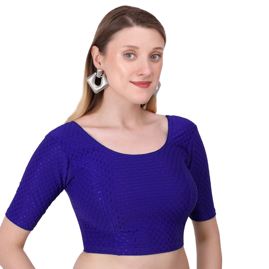 Vamika Cotton Lycra Stretchable Fabric Navy Stretchable Blouse
