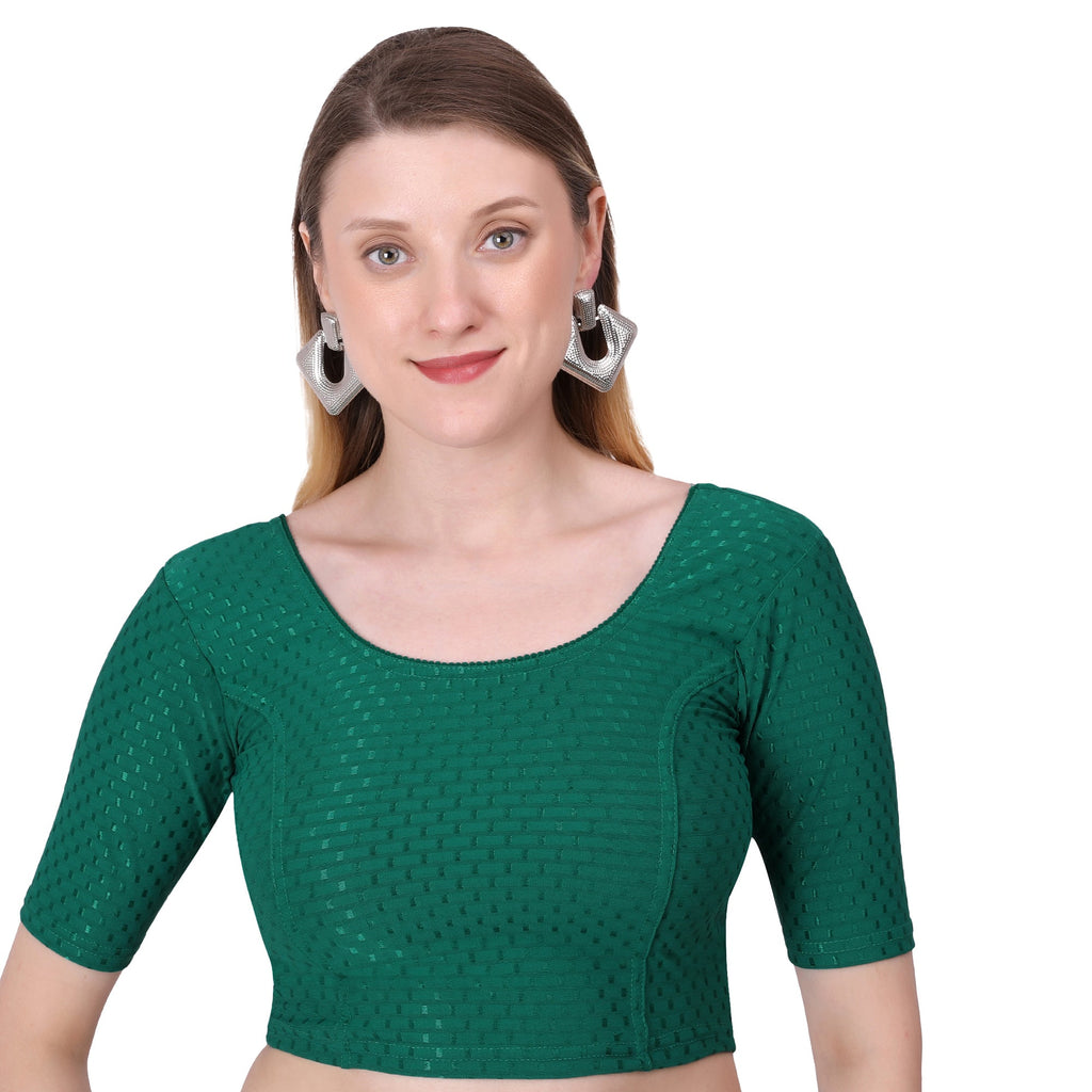 Vamika Cotton Lycra Stretchable Fabric Dark Green Stretchable Blouse