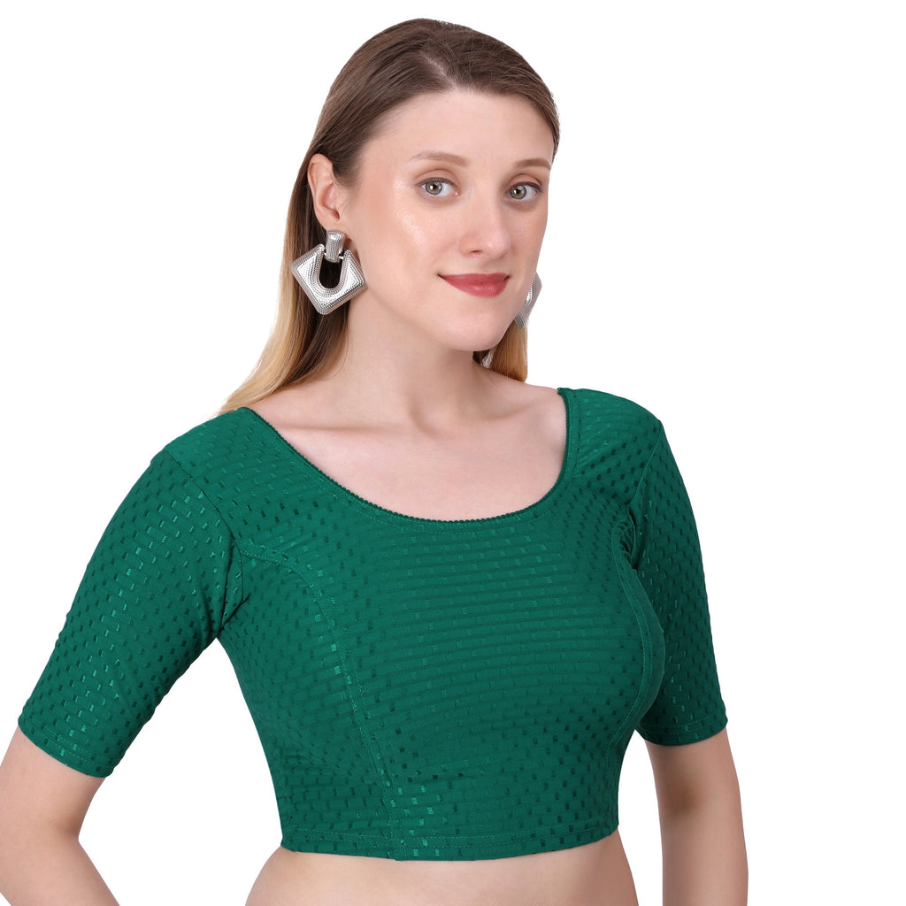 Vamika Cotton Lycra Stretchable Fabric Dark Green Stretchable Blouse
