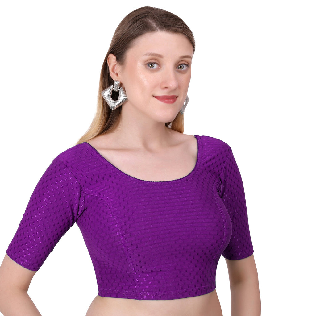 Vamika Cotton Lycra Stretchable Fabric Purple Stretchable Blouse