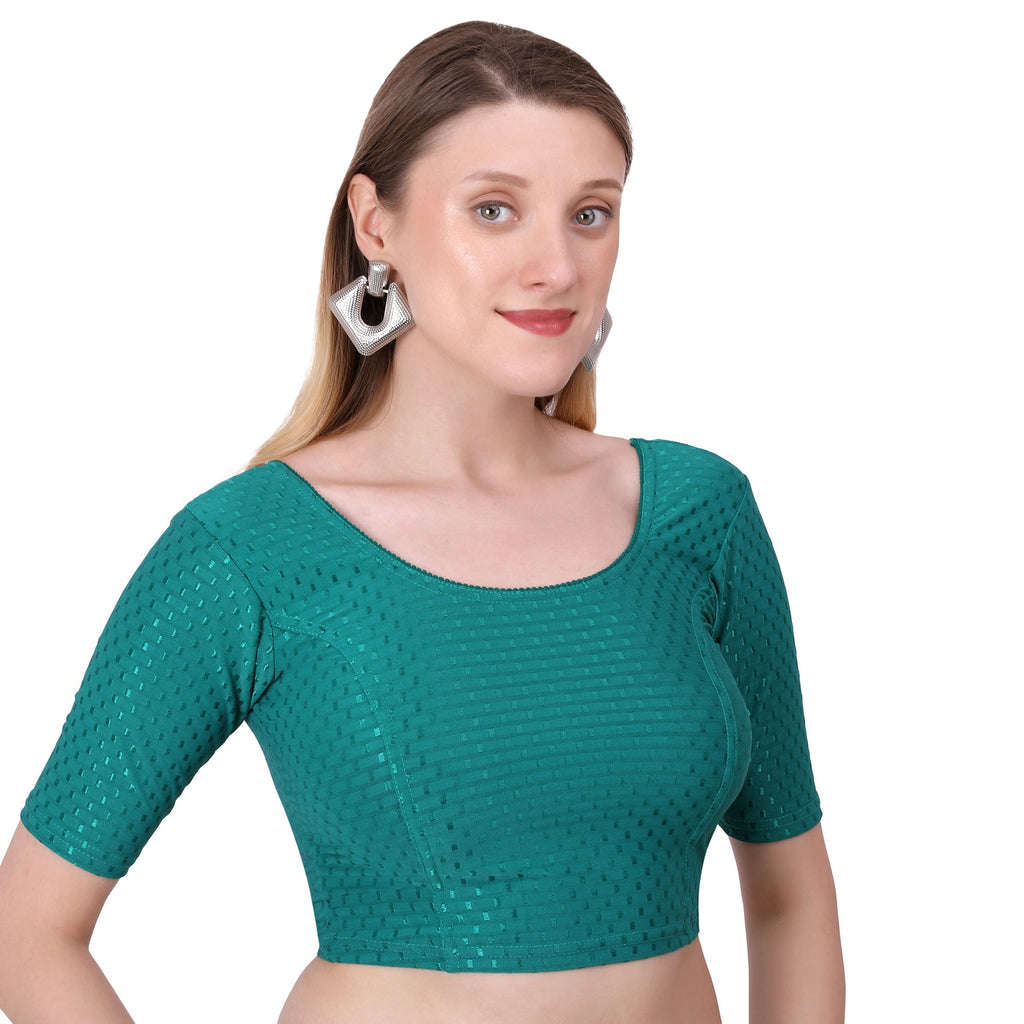 Vamika Cotton Lycra Stretchable Fabric Rama Green Stretchable Blouse