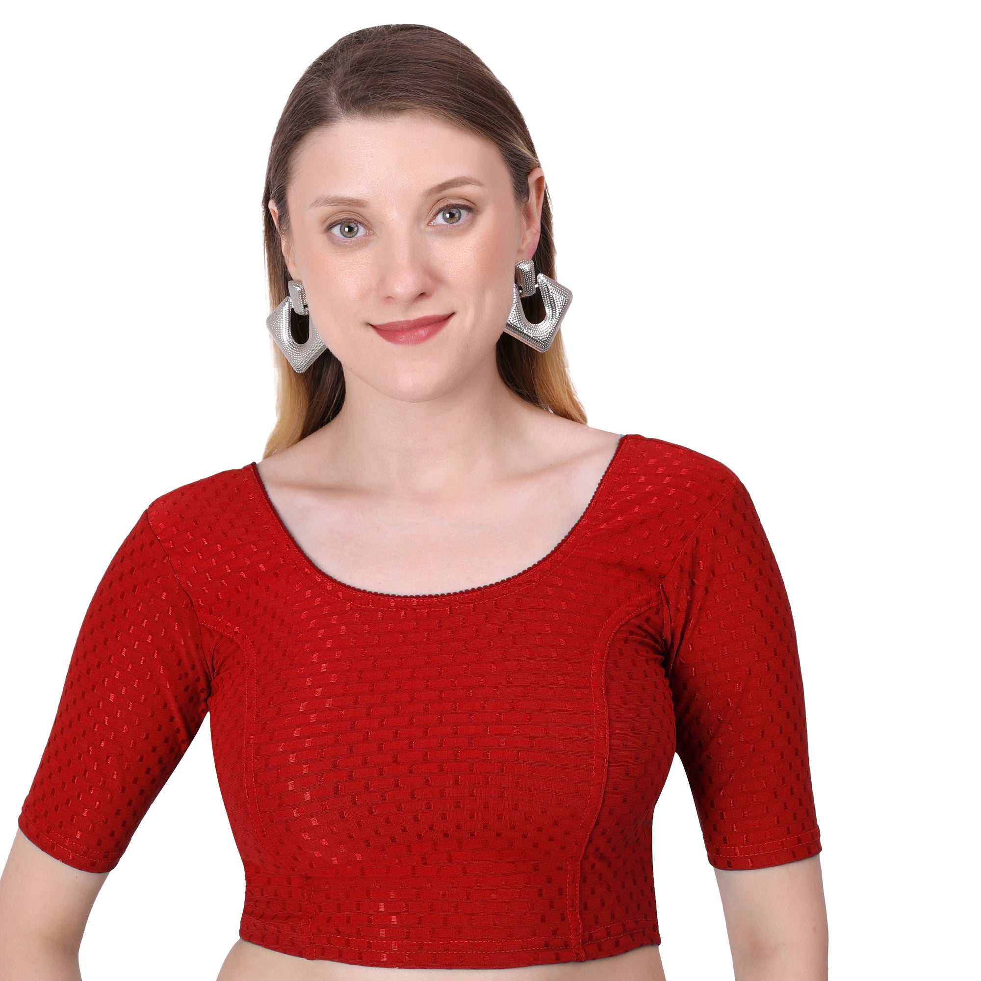 Vamika Cotton Lycra Stretchable Fabric Red Stretchable Blouse
