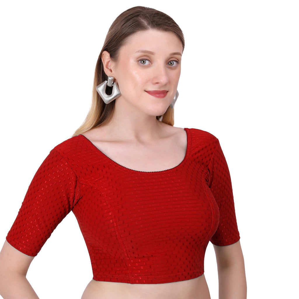 Vamika Cotton Lycra Stretchable Fabric Red Stretchable Blouse