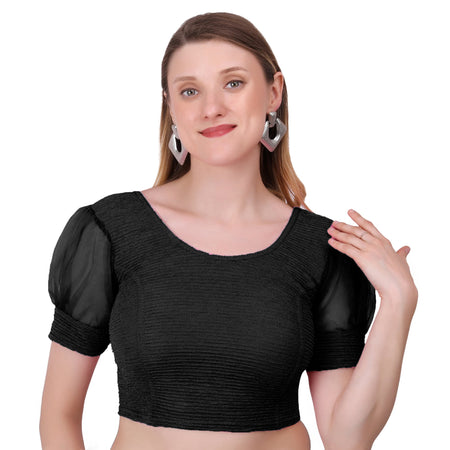 Vamika Cotton Lycra Stretchable Fabric Black Balloon Sleeves Blouse