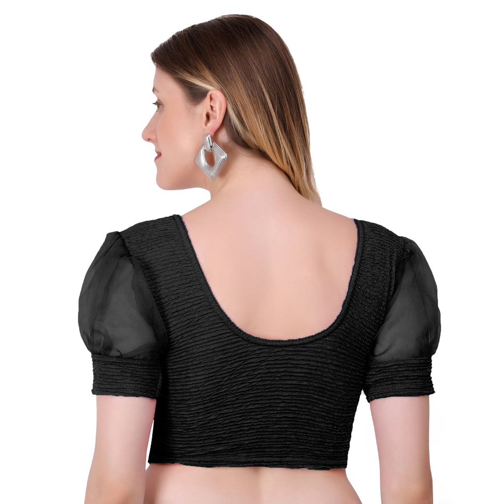 Vamika Cotton Lycra Stretchable Fabric Black Balloon Sleeves Blouse