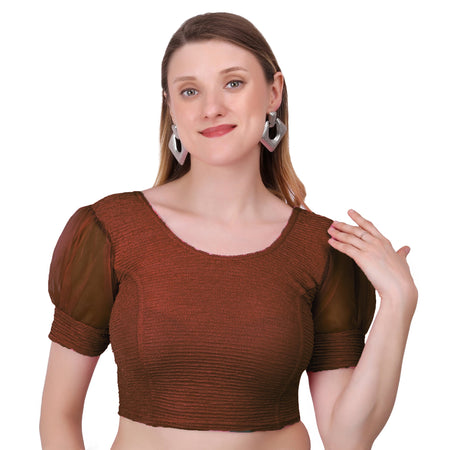 Vamika Cotton Lycra Stretchable Fabric Brown Balloon Sleeves Blouse