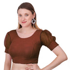 Vamika Cotton Lycra Stretchable Fabric Brown Balloon Sleeves Blouse