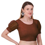 Vamika Cotton Lycra Stretchable Fabric Brown Balloon Sleeves Blouse