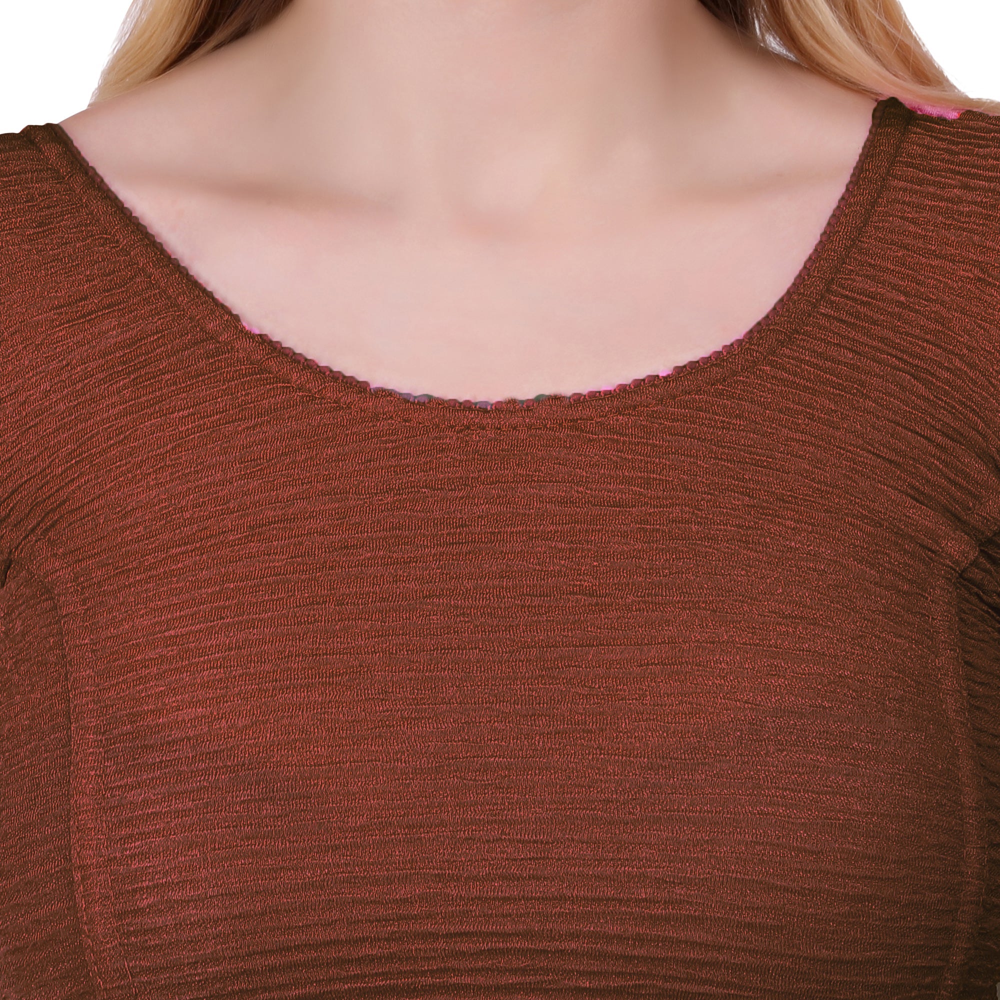 Vamika Cotton Lycra Stretchable Fabric Brown Balloon Sleeves Blouse