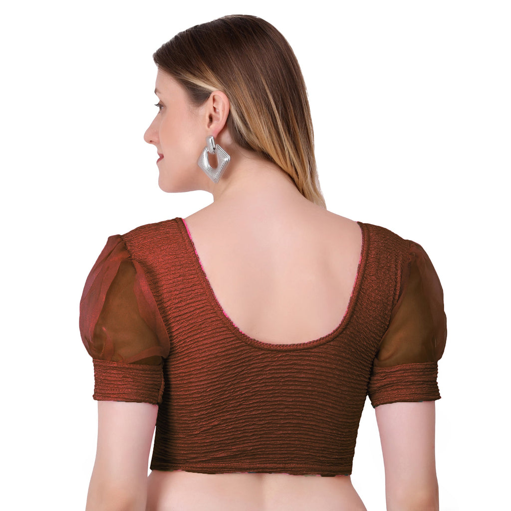 Vamika Cotton Lycra Stretchable Fabric Brown Balloon Sleeves Blouse